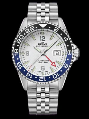 Delma Santiago GMT Meridian Dive Watch - White with Black/Blue Bezel